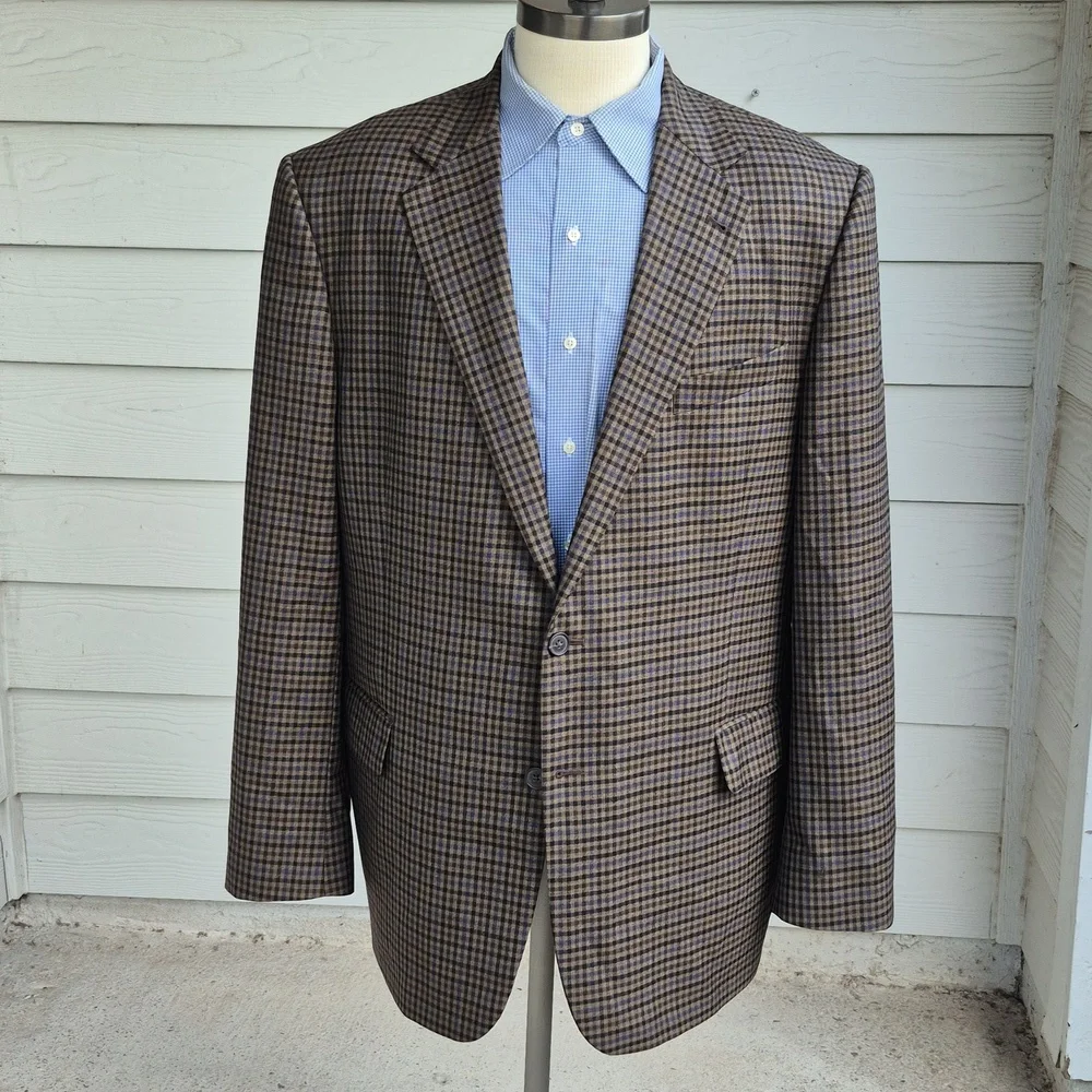 JOESEPH ABBOUD Recent Brown Blue Black Plaid Wool Sz 46 L Mens Sport Coat Blazer